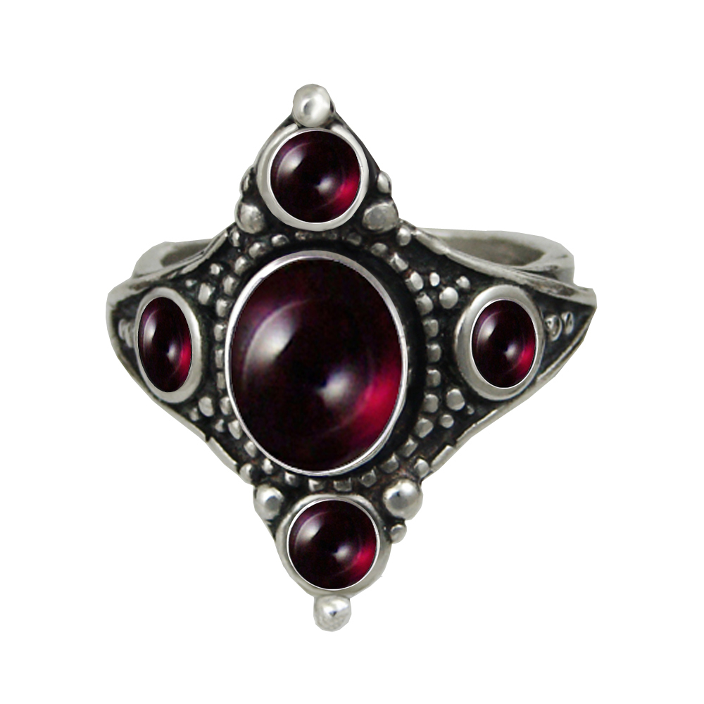 Sterling Silver Renaissance Queen's Ring With Garnet Size 10
